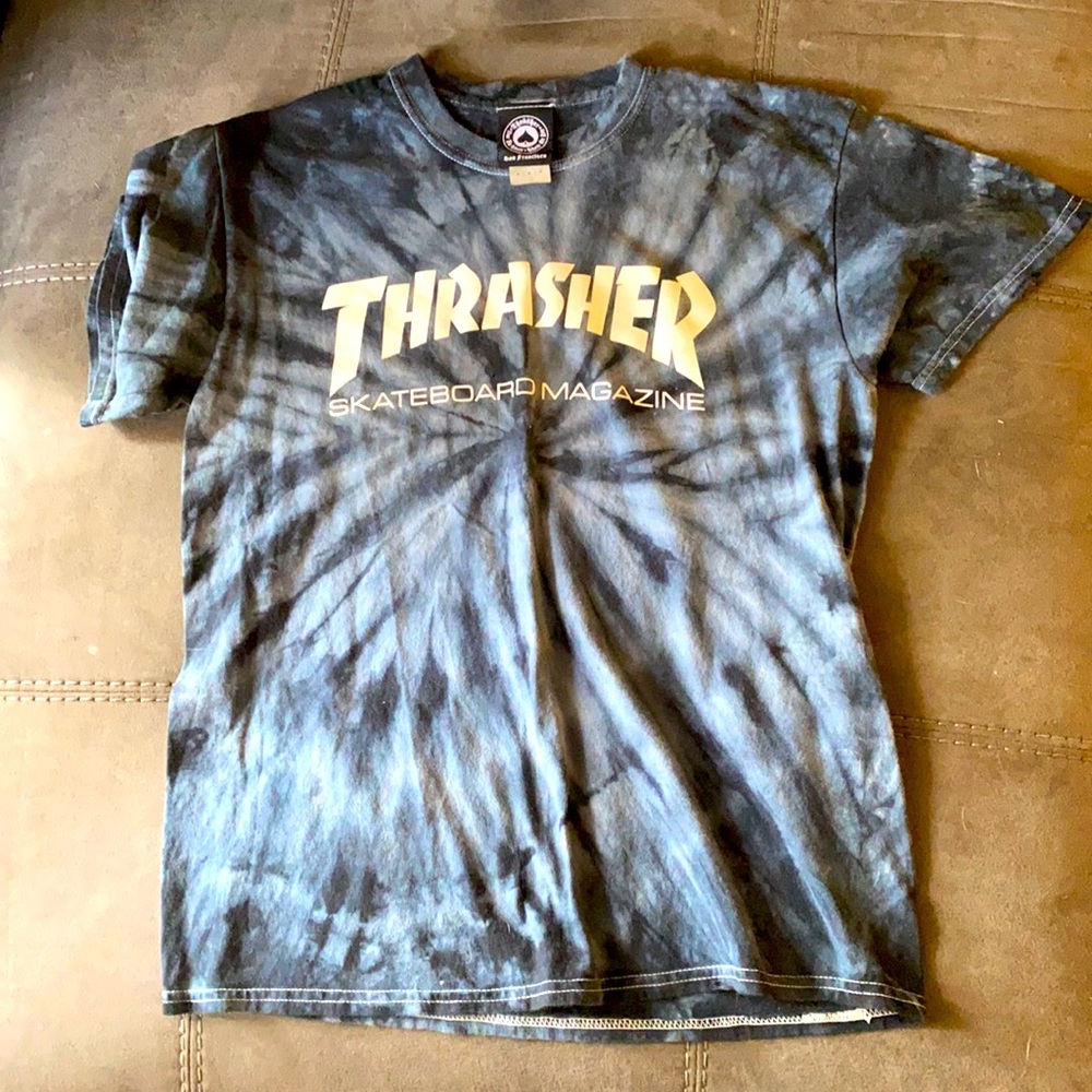 Thrasher skateboard magazine blue& black tye die